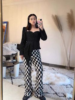Vintage mid century style sparkle black flannel top