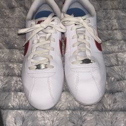 Nike Classic Cortez sneakers in the white, varsity red, and varsity blue colorway