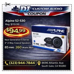 Alpine S Series Car Speakers 1 Set S2-S30 3" Inch 2-Way Coaxial Speaker System 260 Watts 🚨 Payment Options Available 🚨 No Credit Needed 🚨 