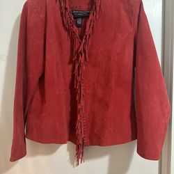 Women’s Red Leather Fringe Jacket 