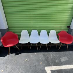 6 Plastic Chairs Dinning Room Table Chairs Waiting Sitting Area Chairs White Red 