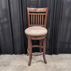 Brown Wood Swivel Bar Stool with Padded Seat