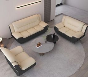 3-Piece Faux Leather Sofa Set Cream and Black