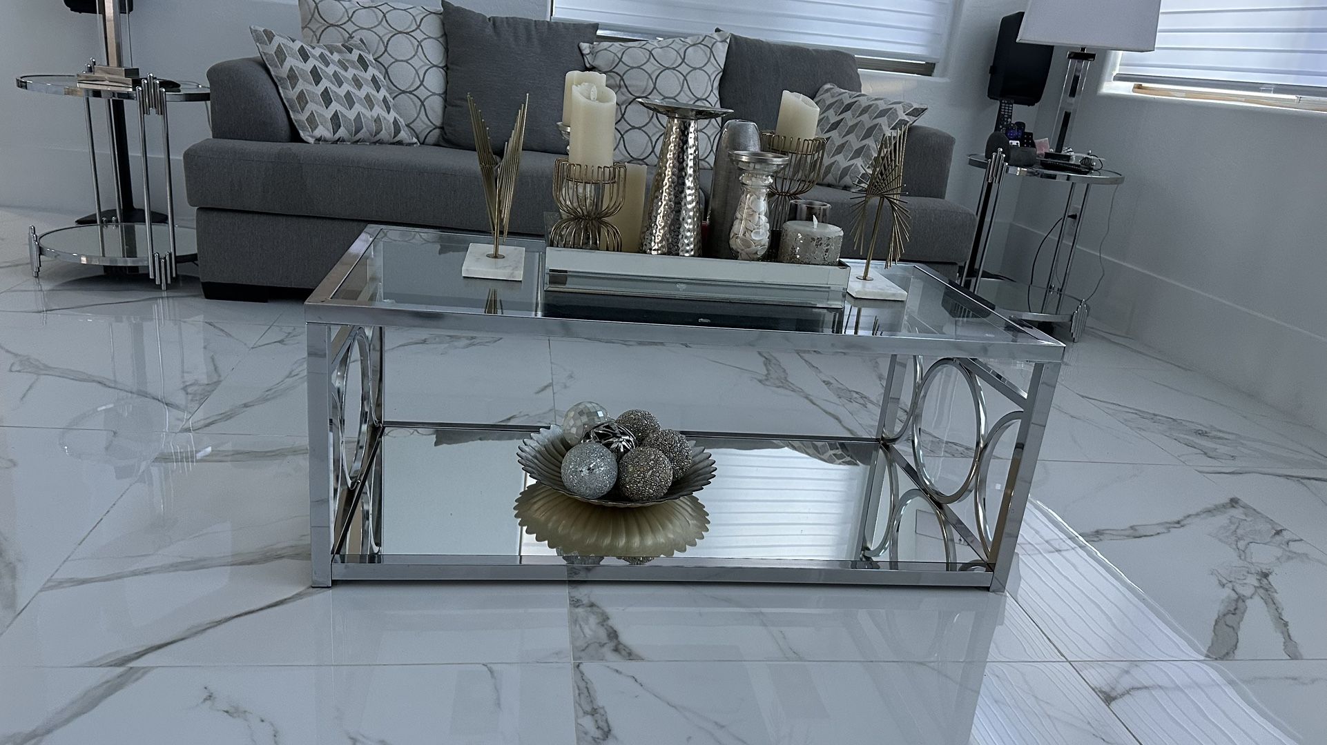 Large Glass Coffee Table And 2 End Tables
