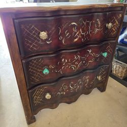Vintage Antique Three Drawer Wooden Chest Dresser 