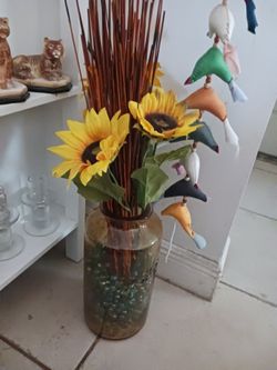 2 GORGEOUS TALL VASES WITH FLOWERS ETC 10 EACH LOOK MY POST ALL MUST GO ASAP