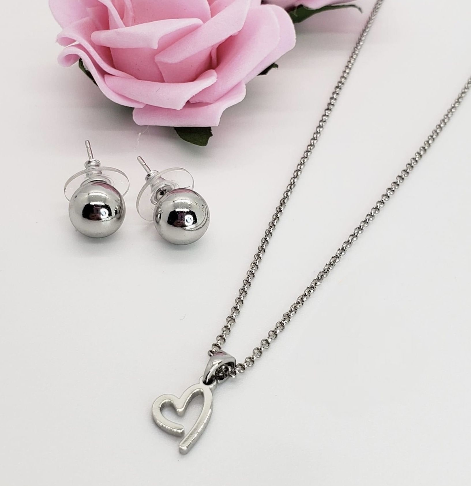 Silver Heart Jewelry Set 