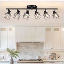 Baocuz 6-Lights Black Semi Flush Mount Ceiling Light, Multi-Directional Ceiling Light Fixtures, Rotatable Kitchen Track Lighting Fixtures with Wire Ca
