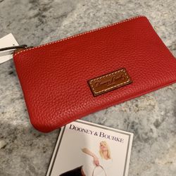  ❤️ New Dooney & Bourke Wallet, Red Pebbled Leather Long Zip Wallet, ID Zip Wallet, Dooney & Bourke ID Slim  Zip Wallet