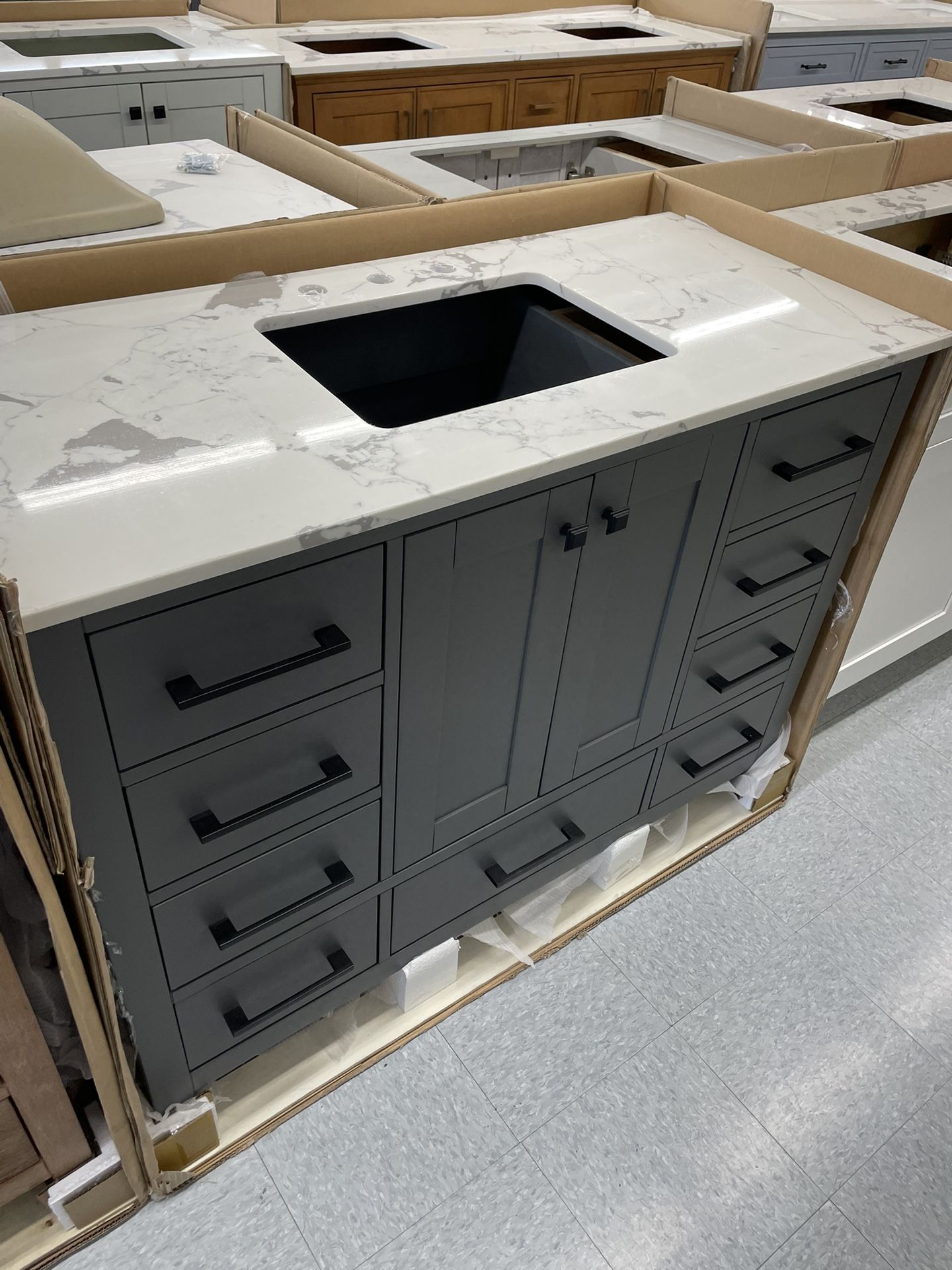 Bathroom vanity cabinet 48” solid mango Quartz top with sink and backsplash 