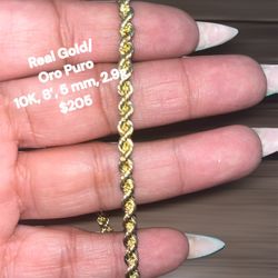 10K Gold Rope Bracelet 8’