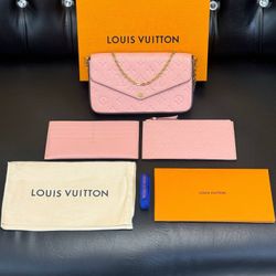 Louis Vuitton Pink Monogram Empreinte Pochette Felicie Bag M82608 & accessories