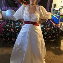 Halter Wedding Dress Red Belt Bead Detail 