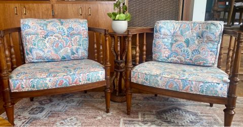 Pair of vintage colonial revival barrel back chairs