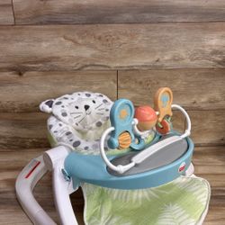 Fisher-Price Baby Deluxe Sit-Me-Up Floor Seat with Toy Bar - Snow Leopard