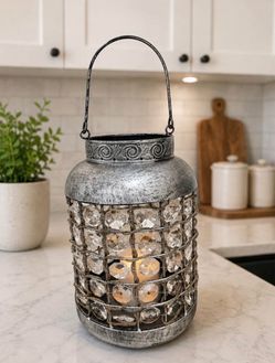 Decorative Metal Lantern with Crystal Gems