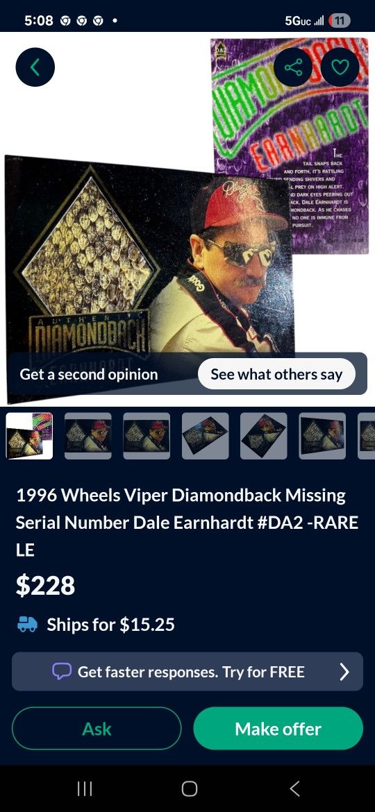 1996 Wheels Viper  Diamon Back  Missing Serial Number DALE EARNHARDT  #DA2 RARE  LE