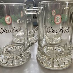 Set Of 4 Vintage Grolsch Beer Heavy Bottom Mugs Steins 