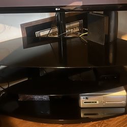 Black Glass Entertainment Center With 3 Shelves