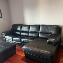 Black Leather Couch With Ottoman 
