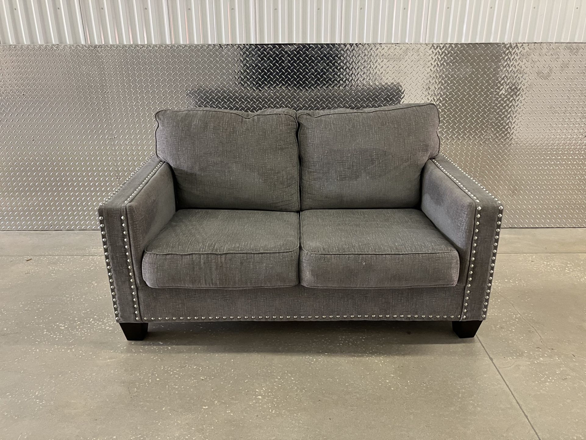 Sofa King Comfortable Gently Used Gray Studded Loveseat For Sale! Free Local Delivery!