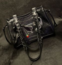 Black Faux Leather Handbag with Charms