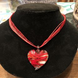 Red Glass Heart Bead Necklace 
