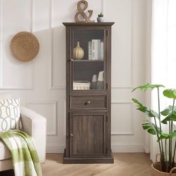 Tall Brown Storage Stand Cabinet entryway living room