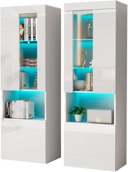 White Bookshelves with LED Lights