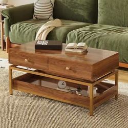 ✨Coffee Tables for Living Room 39.4in Modern Coffee Table with 2 Drawers and Open Shelf (Wood / White )$80