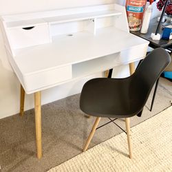 NEW White desk with storage, drawers and gray plastic chair.   20% OFF IN APRIL