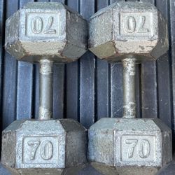PAIR OF 70 POUND STEEL HEX DUMBBELLS      *. *.  *. *. 60s 65s 75s  80s  85s  90s  95s  100s and 120s are also available