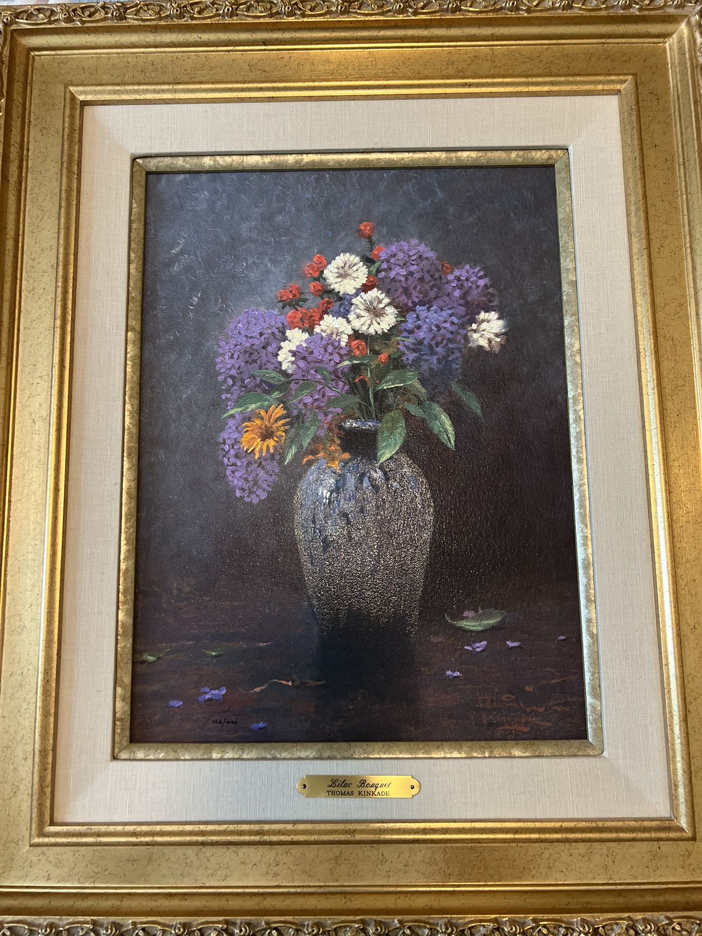 Thomas Kinkade Lilac Bouquet 12x16 #106/1950 S/N Canvas Antique Gold Frame