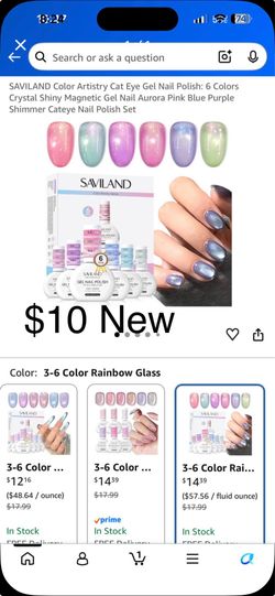SAVILAND Color Artistry Cat Eye Gel Nail Polish: 6 Colors Crystal Shiny Magnetic Gel Nail Aurora Pink Blue Purple Shimmer Cateye Nail Polish Set