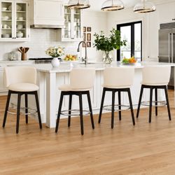 26''H Faux Leather Swivel Bar Stools, White (Set of 4)