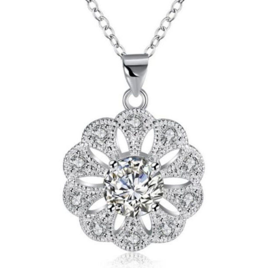 $8 new silver plated adjustable CZ necklace
