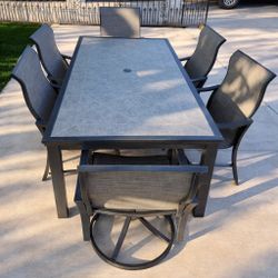 Outdoor Patio Dining Set 7 Piece Furniture Set with 6 Brown Chairs 