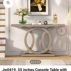 Jw0419. 55 inches Console Table with Geometric Base, Farmhouse Hallway Table, Wooden Entryway Sofa