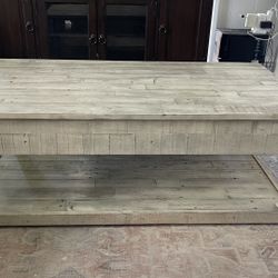 Light Wood Farmhouse Coffee Table With Storage - Rustic Modern Style