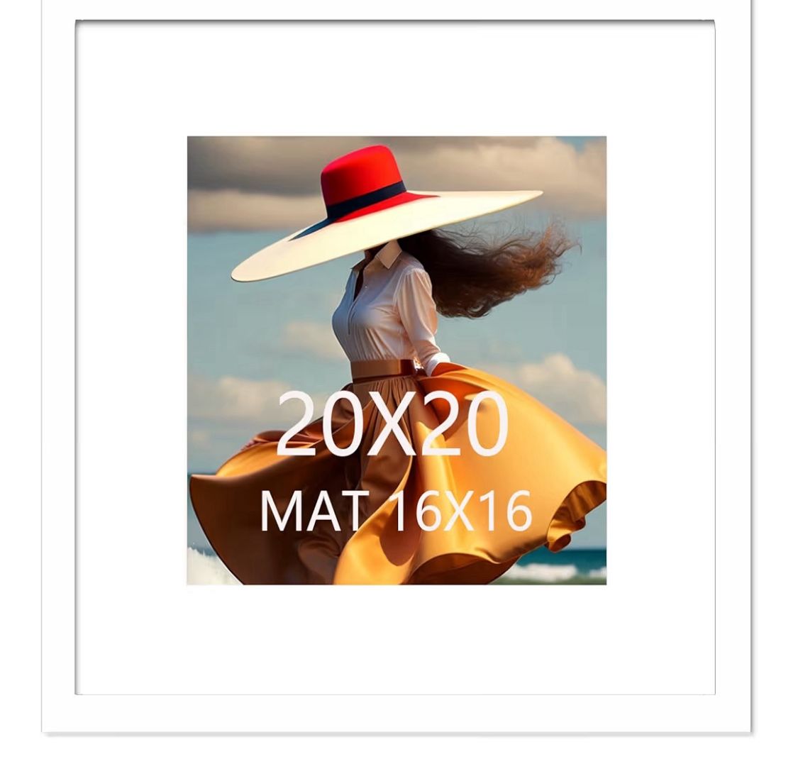 20x20 Picture Frame White Solid Wood for Mat 16x16 Wall Mounting Square Poster Frames