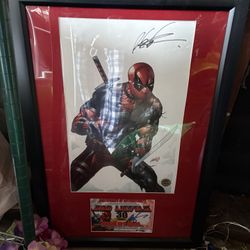 Deadpool Authentic Signed Framed Poster Marvel!