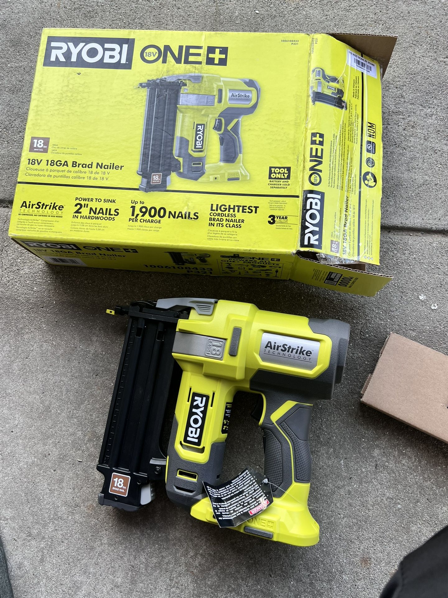 Ryobi 18v One+ 18Ga Brad Nailer TOOL ONLY