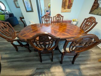 Ornate Dining Table & 6 Matching Chairs – Wood Finish