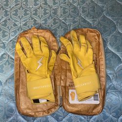 Bruce Bolt Adult Long Cuff Gold Palm Batting Gloves XL