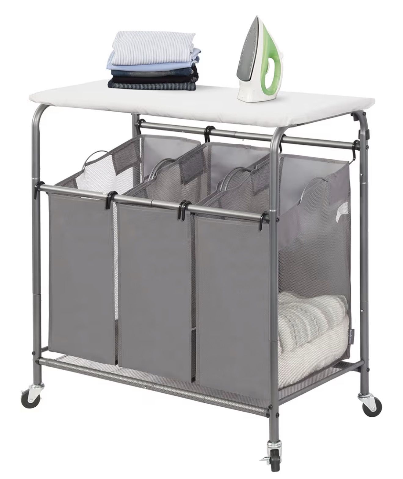 3-Section Laundry Sorter with Foldable Ironing Board