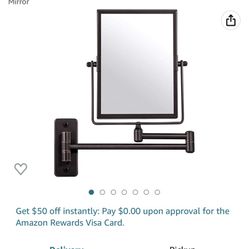Wall Mounted Makeup Vanity Mirror, 8x6 Inch Rectangular 3X Magnifying with Extendable Arm, Bronze Double-Sided Swivel Mirror