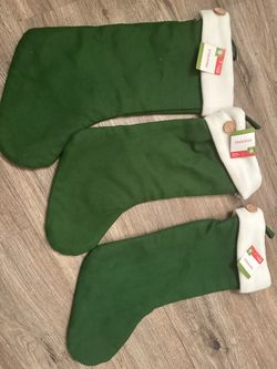3 Green Christmas Stockings