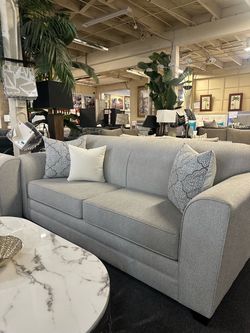 Brand New Gray Fabric Sofa and Loveseat with Accent Pillows