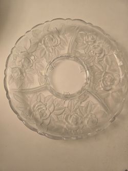 Clear Glass Divided Serving Tray with Rose Pattern