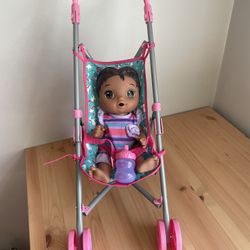 Hasbro Baby Alive Drink & Wet Baby Doll With Bottle And Stroller Carriage So Cute! 